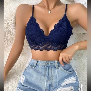 Boho sexy floral lace scallop trim bralette top